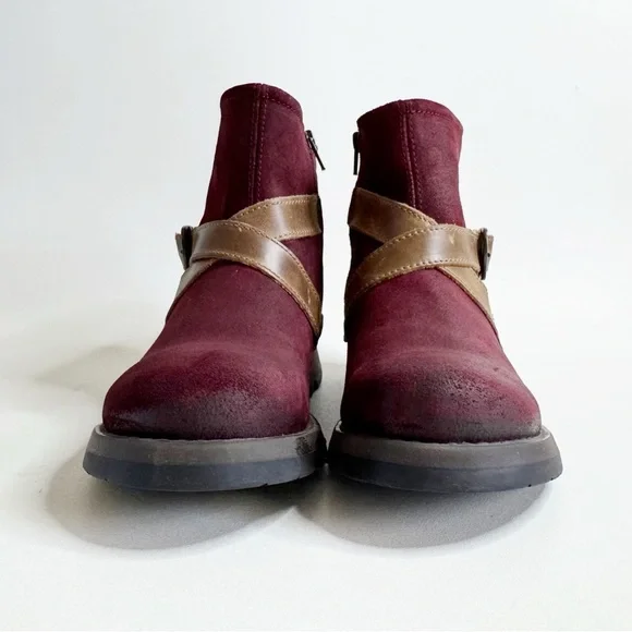 Fly London Sake Suede Wedge Ankle Boot Burgundy Brown Artsy Boho US 9 EU 39 - Picture 2 of 9